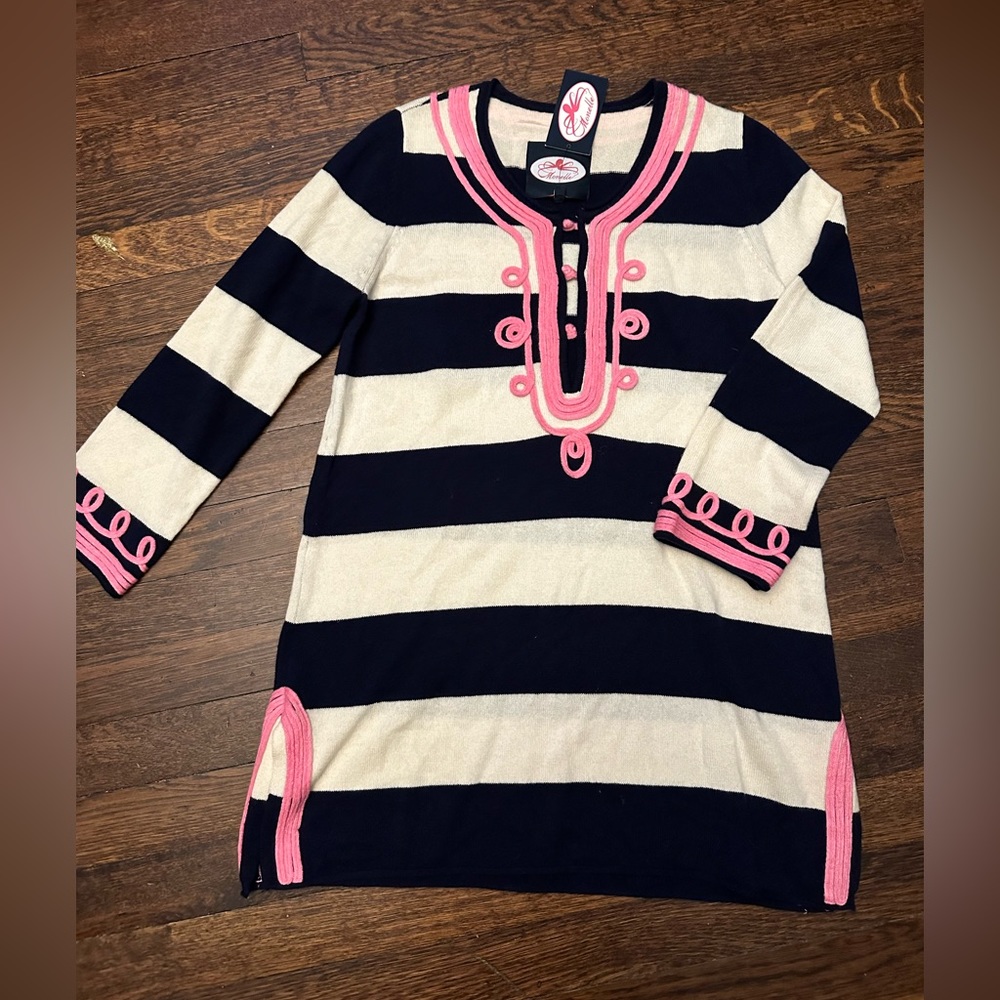 Monelle Women’s Cashmere Tunic - navy / pink stripe